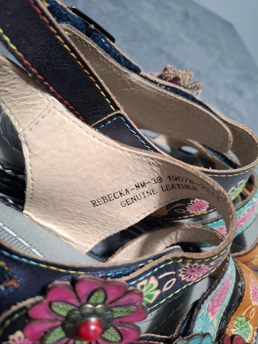 L'ATISTE Spring Step Multicolor Floral Leather Slingback Sandals Hand Painted 38